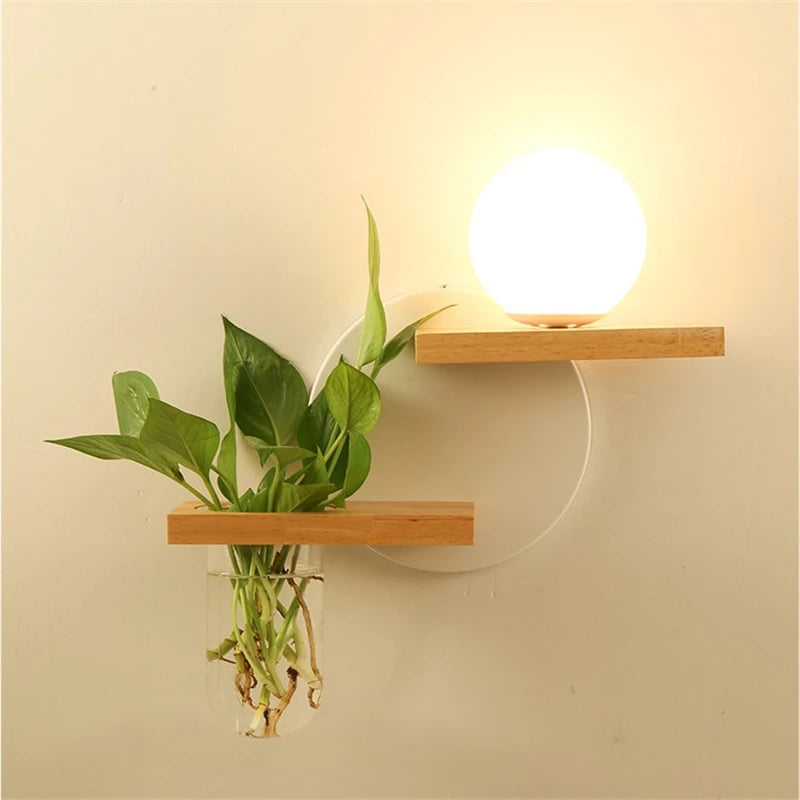 applique murale led en bois avec pot de plante nordique - vue 4 sur 23
