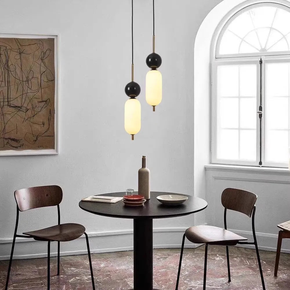 suspension LED style 	 en acrylique et marbre naturel - vue 4 sur 7