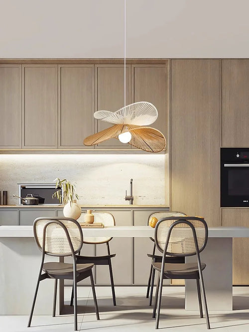 Nordique Wabi Sabi suspension LED lumières pour salon décoration de la maison en rotin chambre Lustre Loft lampe suspendue Lustre luminaire