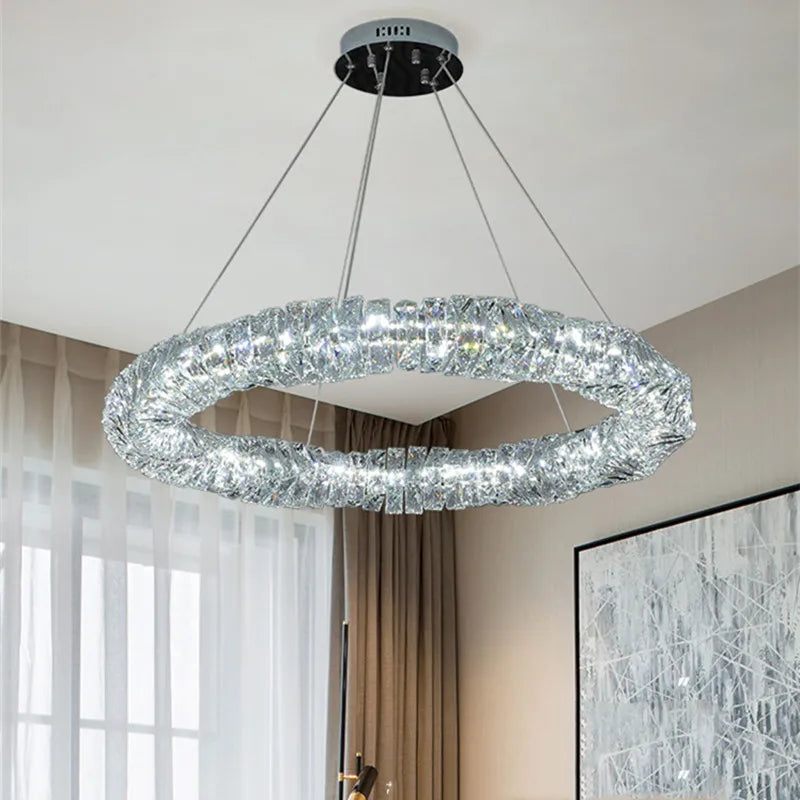 suspension moderne à intensité variable avec télécommande en cristal et acier - vue 6 sur 21