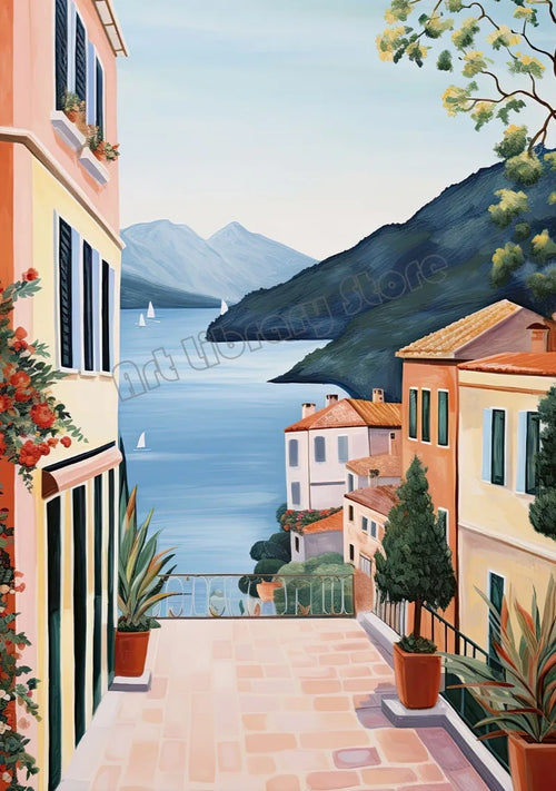 Vintage Italian food and coffee landscape wall art