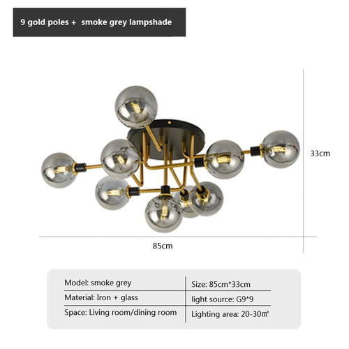 Plafonnier en verre nordique G9 LED lumière industrielle en métal pour chambre salon salle à manger étude maison intérieur loft lumière - vue 12 sur 18