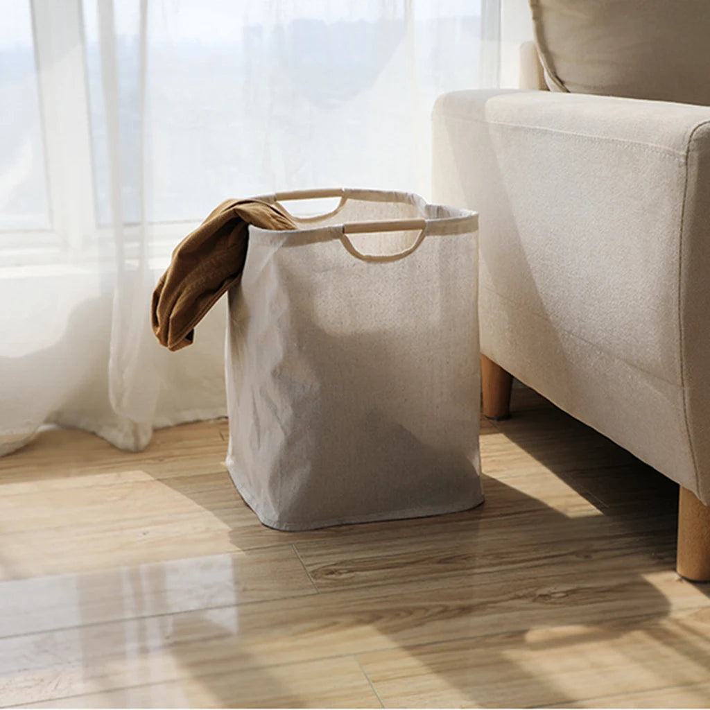 panier à linge pliable en coton et lin grande capacité étanche - vue 4 sur 7