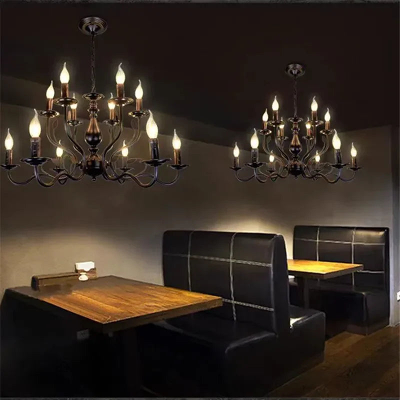 lustre rétro industriel en fer imitation bougie pour décoration intérieur - vue 6 sur 11