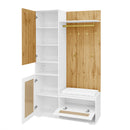 Wardrobe set, wardrobe set with mirror, 5 gold dresses hooks, shoe cabinet, wall wardrobe, top storage compartment, bench seat