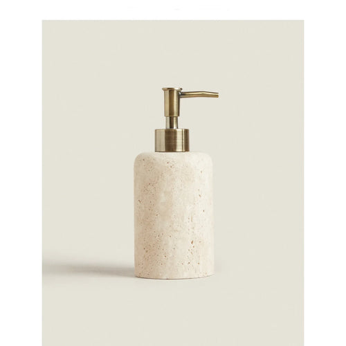 D8x18CM H Natural Yellow Travertine Marble Stone Refillable Bathroom Liquid Dispenser, Lotions Soap Container - vue 3 sur 5