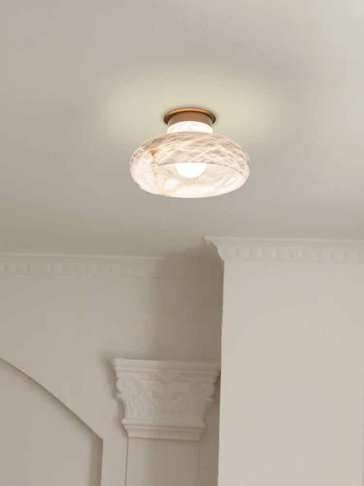 lampe de chevet en laiton et marbre flocon de neige naturel - vue 4 sur 7