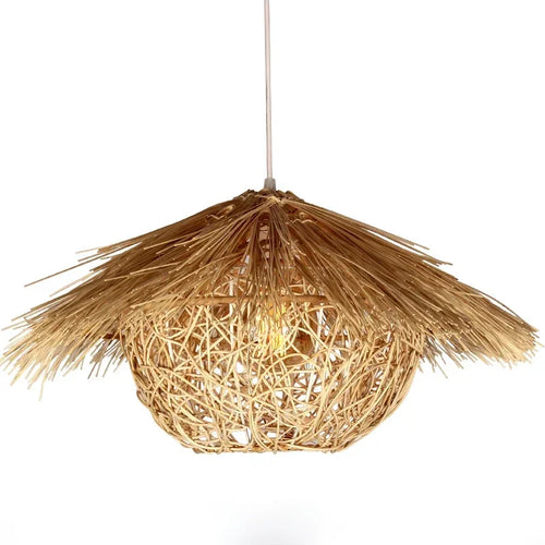 Chinese rattan pendant light, hand woven straw hat lampshade pendant light, living room decoration, indoor lighting fixtures - vue 4 sur 14