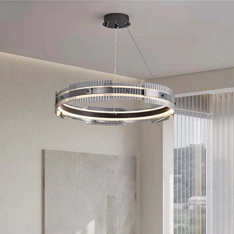 Minimalist decorative striped glass chandelier for interiors - vue 4 sur 7
