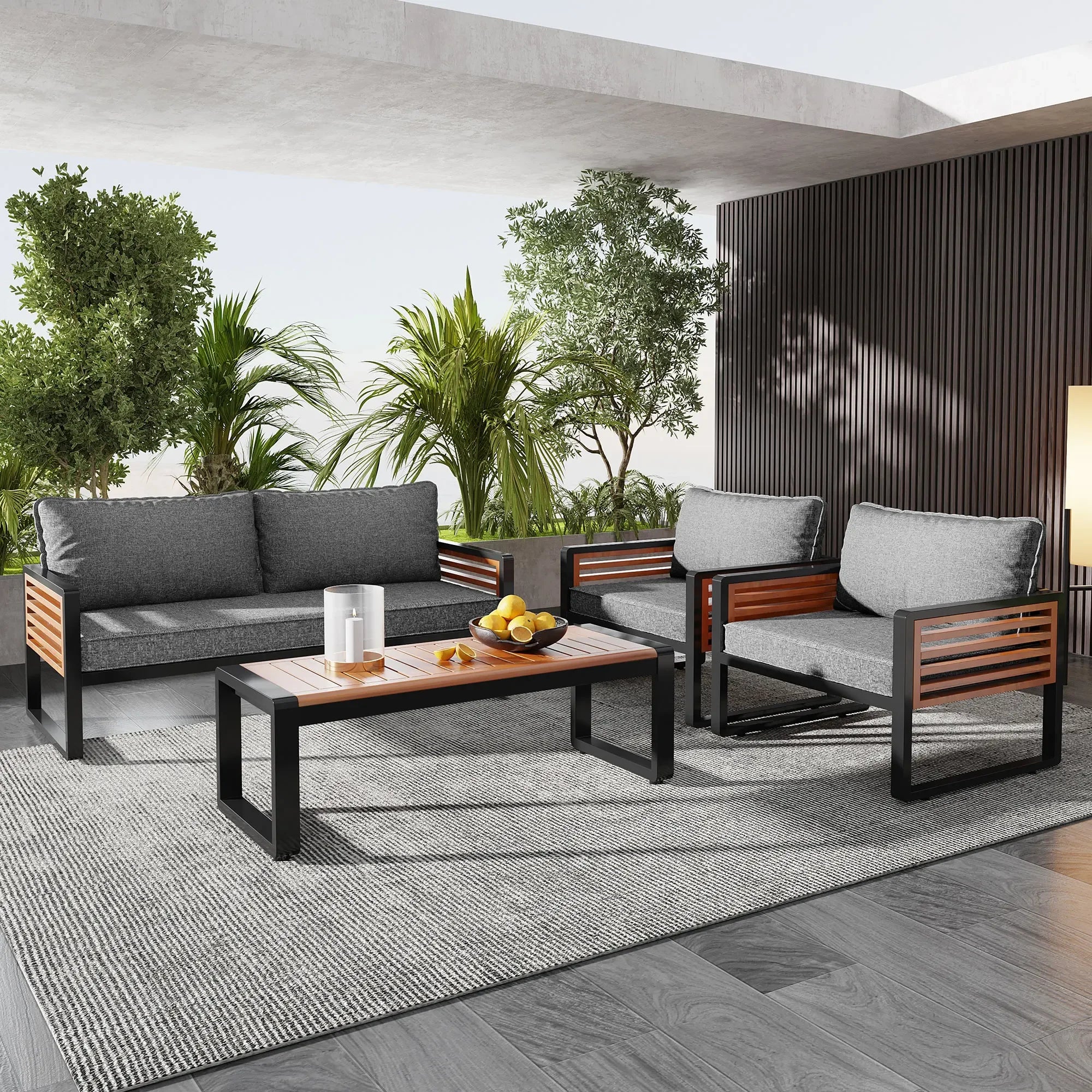 salon de jardin 4 pièces avec canapé et chaises en fer galvanisé - vue 2 sur 6