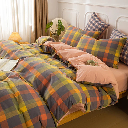 housse de couette en coton à carreaux pour lit double