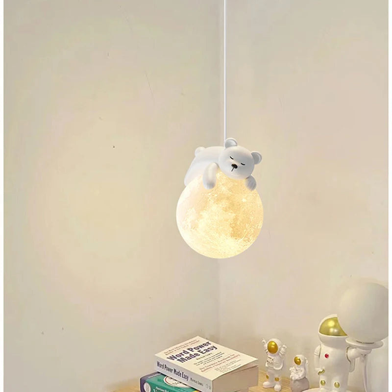 Suspension ours chevet enfant 3d lune lapin blanc veilleuse - vue 4 sur 10