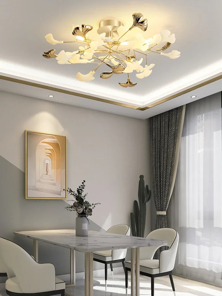 Living Room Ceiling Lamp Post-modern Designer Gingko Leaf Restaurant Bedroom Ceiling Lights Hotel Art LED Decor Lighting Fixture - vue 4 sur 13