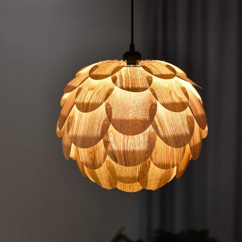 lustre ananas original en placage de bois pour hôtels bars et restaurants - vue 4 sur 10