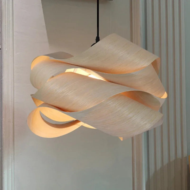 Vintage Chinese style bamboo and wood pendant LED light for bedroom, living room or dining table - vue 4 sur 19
