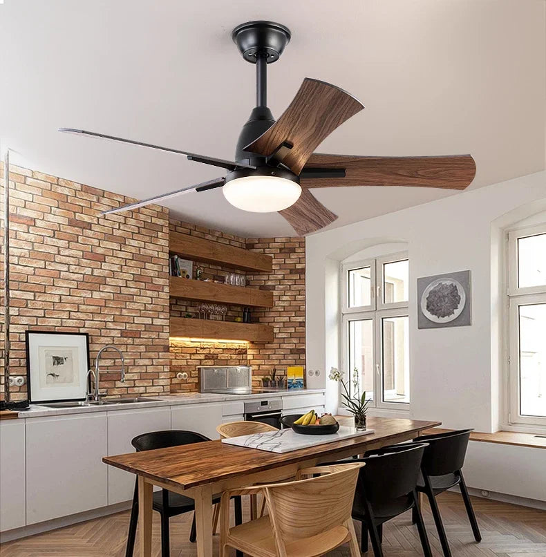 ventilateur de plafond moderne en bois avec télécommande et lumière - vue 3 sur 8
