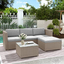 Poly rattan lounge sofa set, garden furniture, corner sofa with seat cushion and back cushion/lounge table with glass top