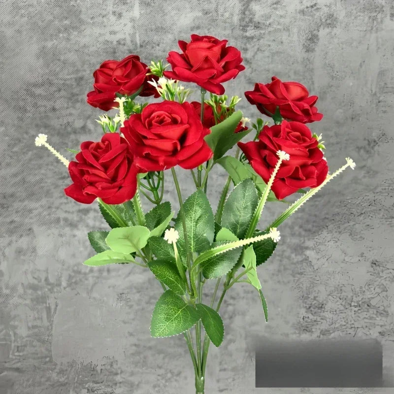 décoration mariage bouquet de roses artificielles en soie 7 têtes - vue 2 sur 14