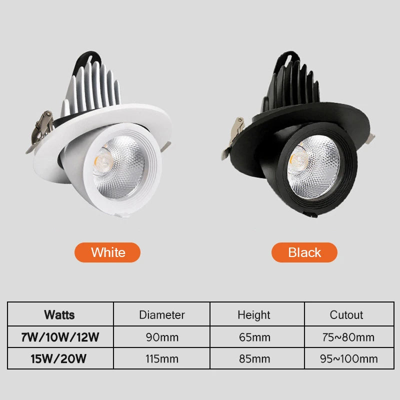 Spot LED Dimmable 360 degrés Angle rotatif plafond encastré pour chambre couloir maison