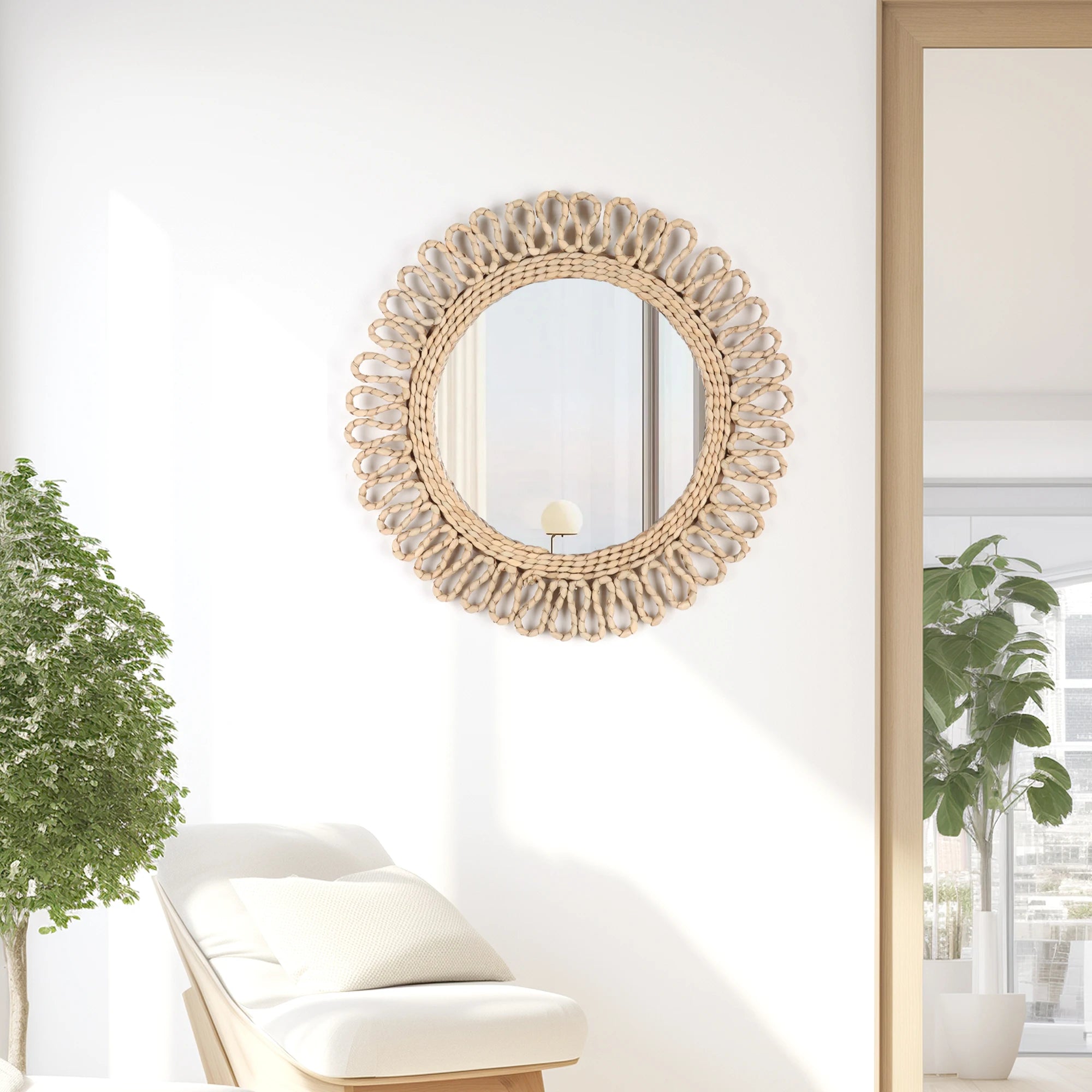miroir mural circulaire bohème tissé à la main décoratif - vue 4 sur 7