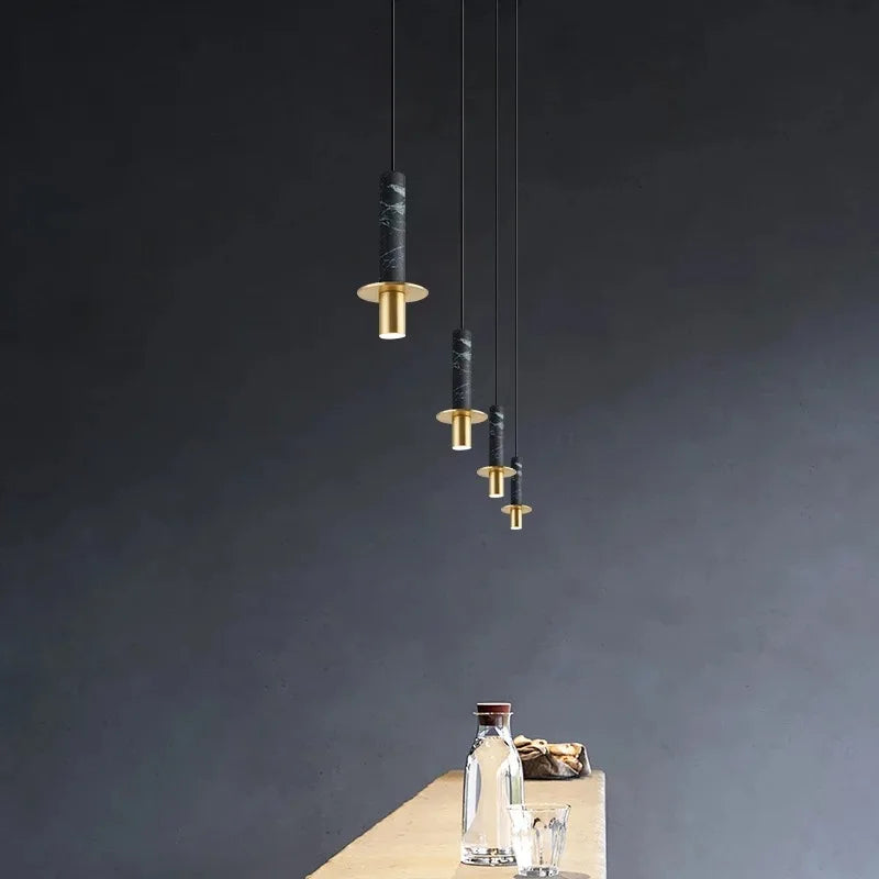 Lampe moderne Terrazzo lustre en marbre projecteur cylindrique suspension Restaurant réception marbre Led lustre trou pierre - vue 3 sur 13