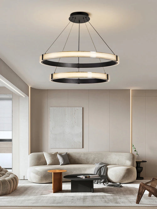 Modern circular acrylic pendant light for minimalist interior decor - vue 2 sur 9