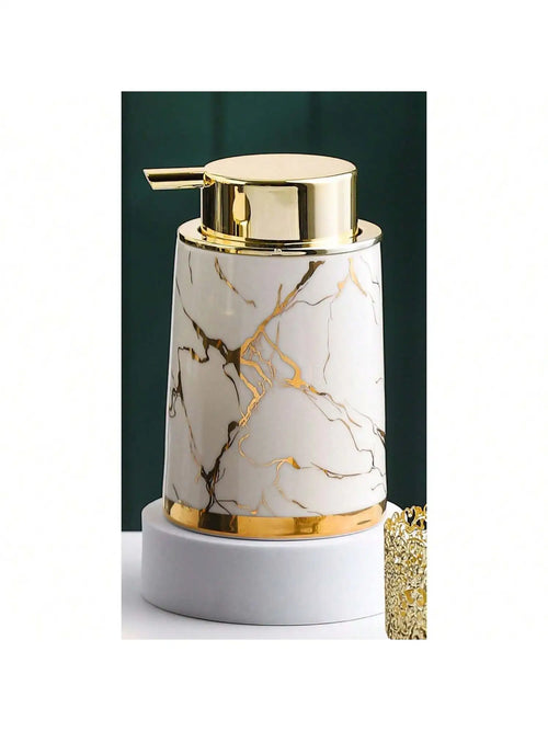 400ml Light Luxury Ceramic Marble Texture Refillable Press Mousse Foaming Soap Dispenser For Bottling, Filling Facial Cleanser