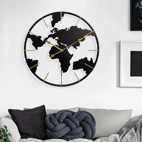 World Map Wall Clock, Minimalist modern design and global perspective, for Corporate Office Meeting Room Hotel Restaurant School - vue 3 sur 5
