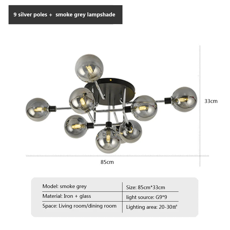 Plafonnier en verre nordique G9 LED lumière industrielle en métal pour chambre salon salle à manger étude maison intérieur loft lumière - vue 16 sur 18