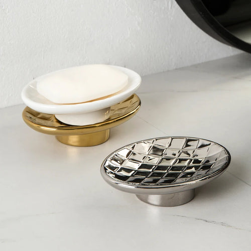 porte-savon en céramique doré et argenté pour salle de bain - vue 2 sur 8