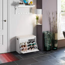 Getone Shoe Bench Entryway Shoe Rack, White Shoe Storage Cabinet with PU Leather Seat, Flip Drawer, White 60x29.5x50.5cm