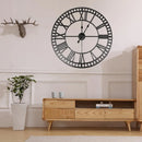 horloge murale rétro en fer noir moderne chiffres romains décorative