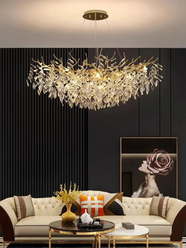 lustre moderne en cristal clair avec éclairage en métal réglable