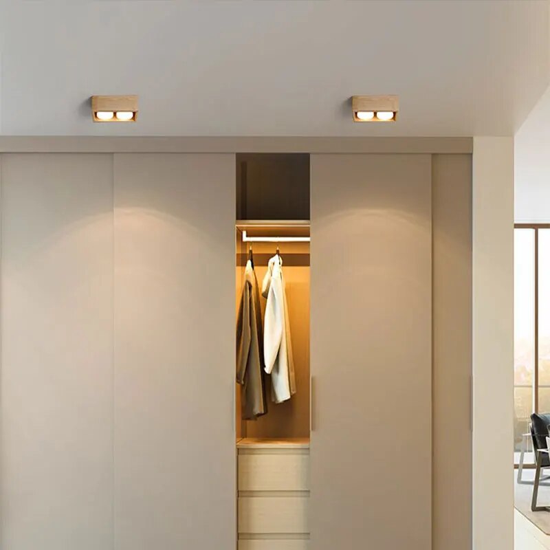 Plafonnier minimaliste japonais en bois brut - vue 4 sur 13