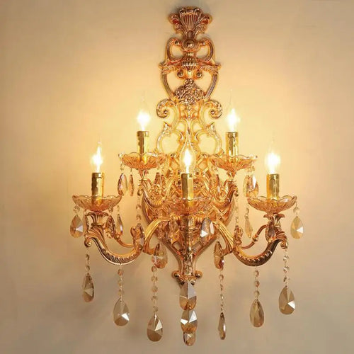 applique murale en cristal doré à cinq têtes pour intérieur élégant - vue 2 sur 8