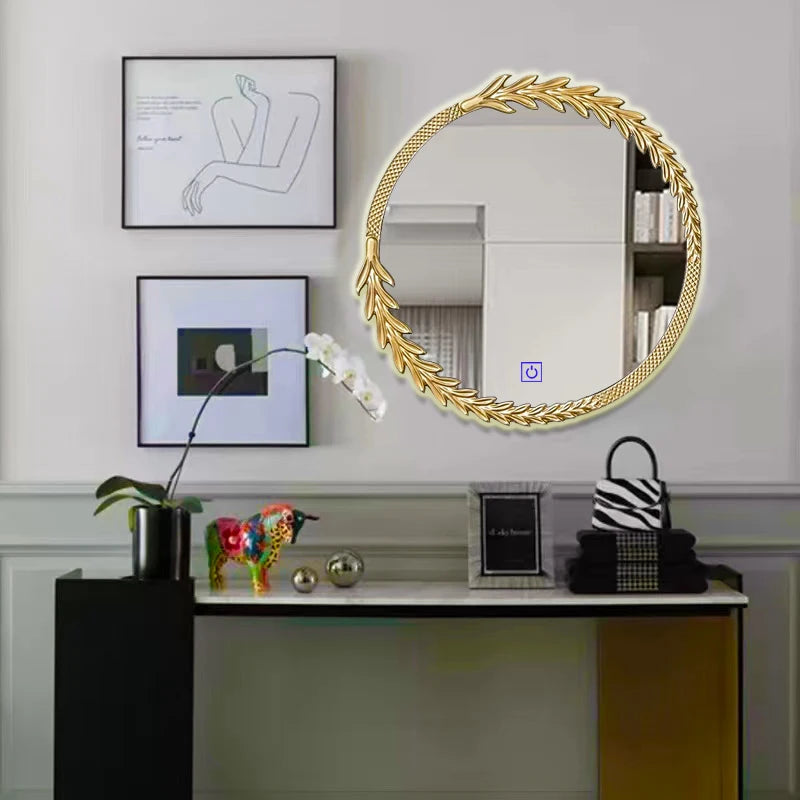 decorative vintage round gold mirror for elegant and bright interior
