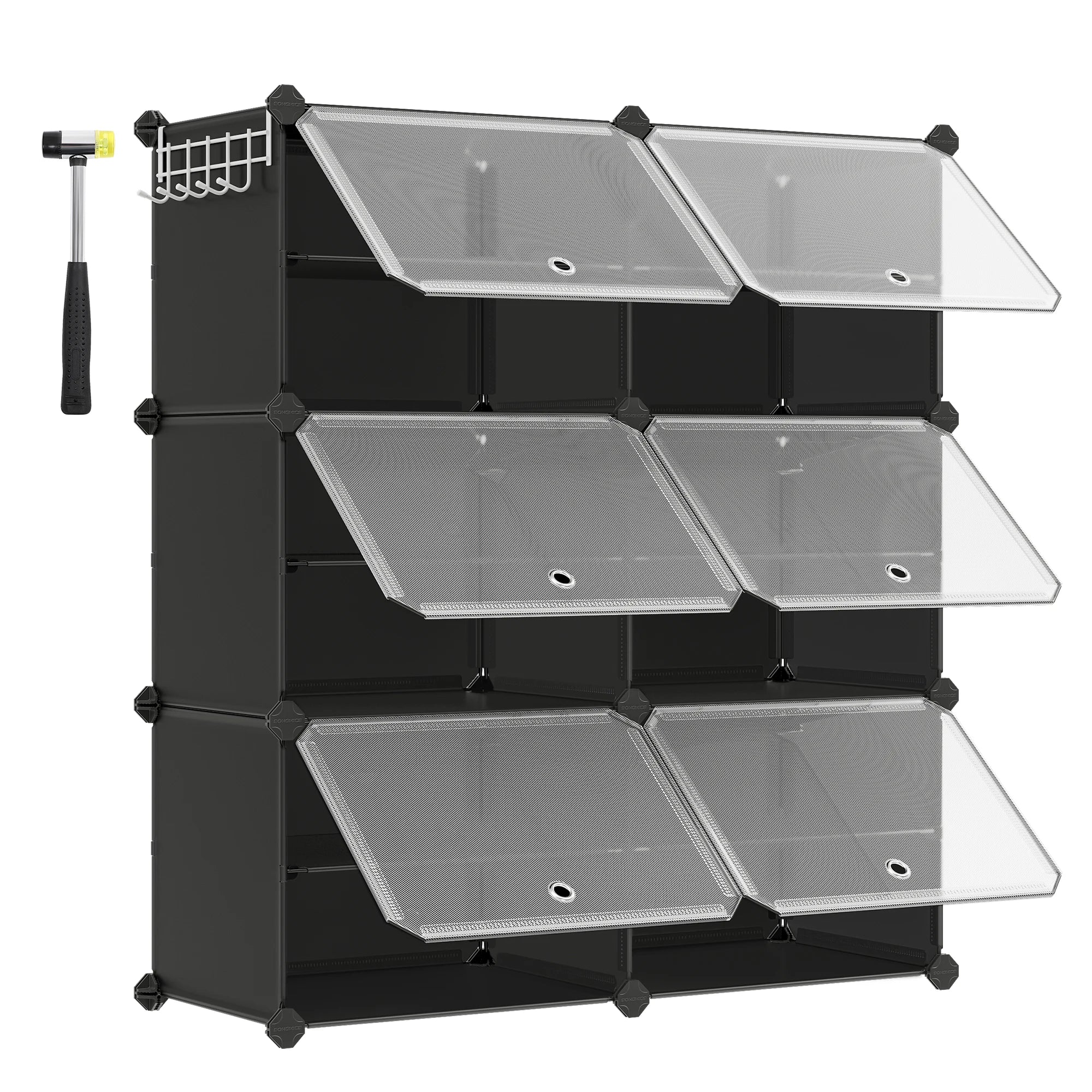 SONGMICS 6-Compartment Shoe Rack, Modular Storage Shelf, 30 x 40 x 30 cm Compartment, with Door