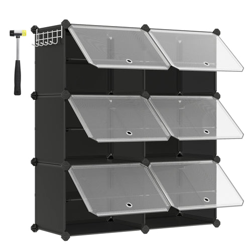 SONGMICS 6-Compartment Shoe Rack, Modular Storage Shelf, 30 x 40 x 30 cm Compartment, with Door
