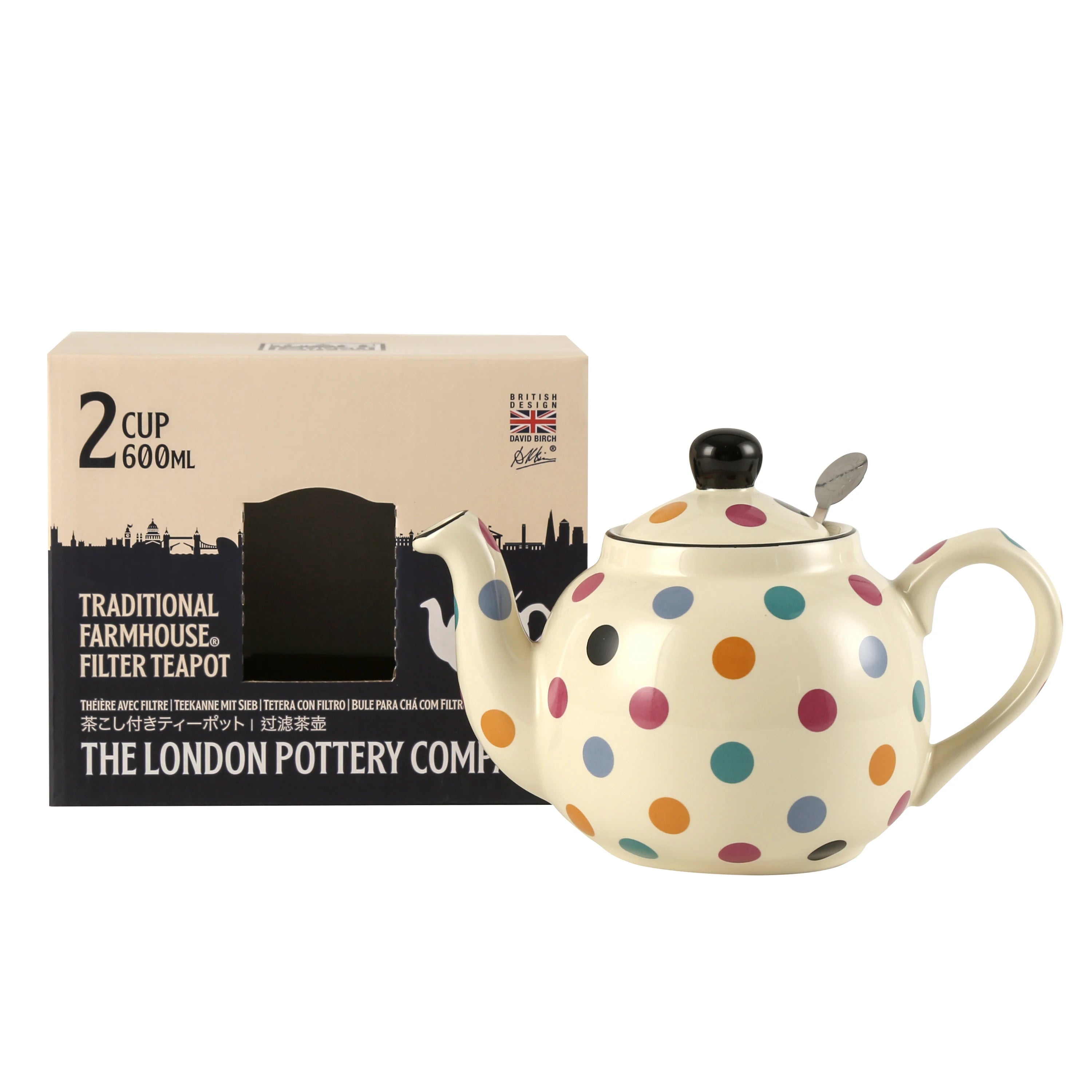 Théière céramique style british motif pois pour thé - vue 3 sur 5