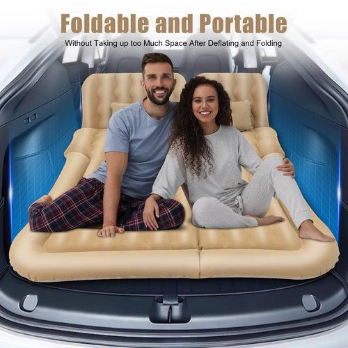 Inflatable Suv Car Mattress With Air Pump, Car Rear Seat Sleep Bed, Travel Tent (Beige) - vue 6 sur 6