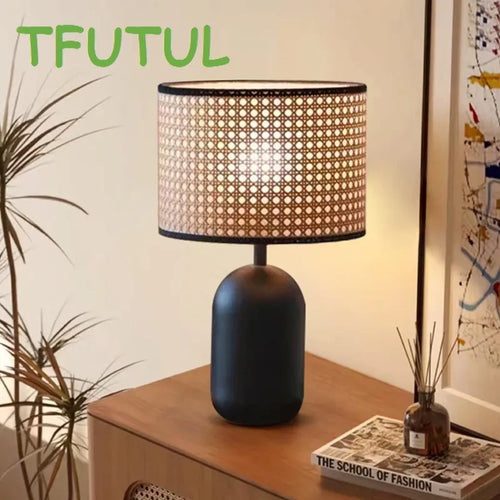 Lampe Vintage Rotin Bureau Bambou Chambre - vue 2 sur 7