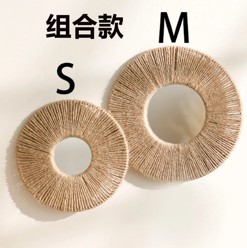 Round Decorative Wall Mirrors Farmhouse Circle Mirror with Hemp Rope Boho Mirrors for Bedroom, Bathroom, Living Room Decor Gift - vue 8 sur 9