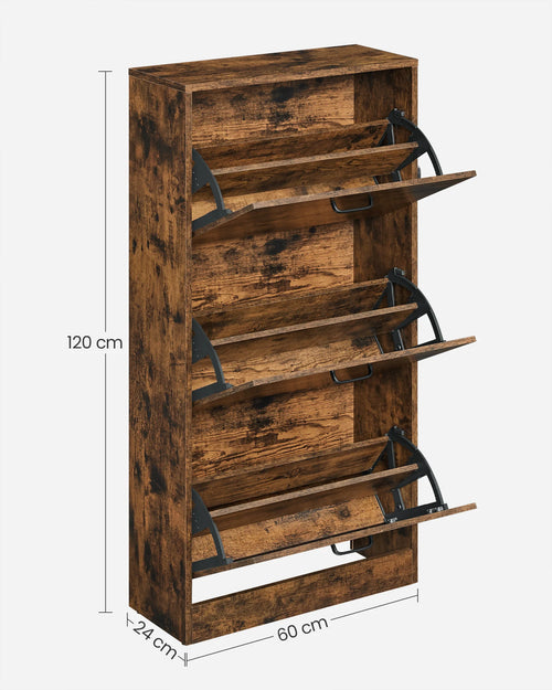 VASAGLE 3-Leaf Shoe Cabinet, 3-Tier Storage Cupboard, Rustic Brown - vue 3 sur 7