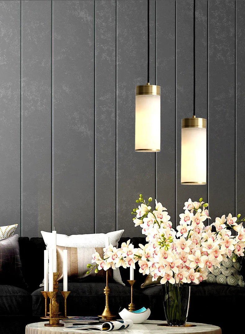 suspension rétro en cuivre avec abat-jour en marbre pour intérieur et jardin - vue 7 sur 9