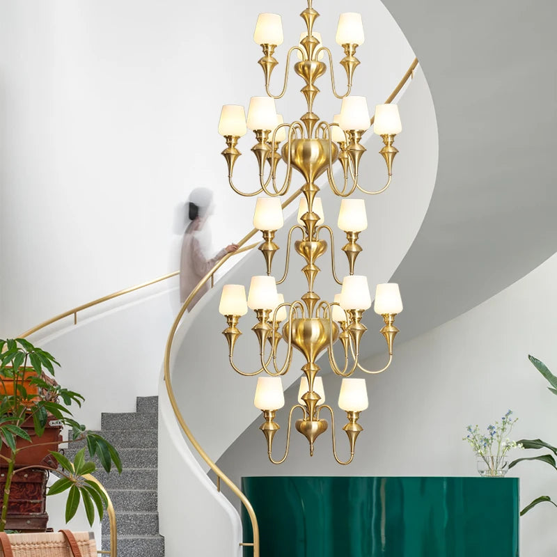 lustre en cuivre avec abat jour en verre élégant et moderne - vue 5 sur 22