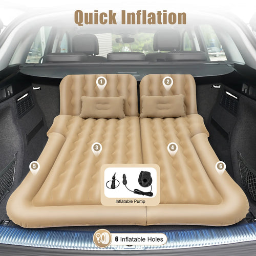 Inflatable Suv Car Mattress With Air Pump, Car Rear Seat Sleep Bed, Travel Tent (Beige)