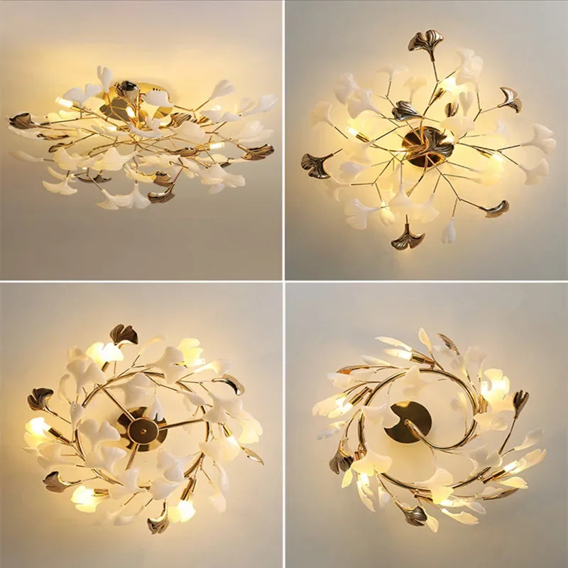 Living Room Ceiling Lamp Post-modern Designer Gingko Leaf Restaurant Bedroom Ceiling Lights Hotel Art LED Decor Lighting Fixture - vue 6 sur 13