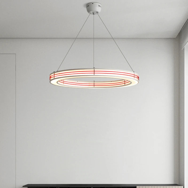 lustre art déco 	 style avec anneau luminaires suspendus fil réglable - vue 4 sur 16