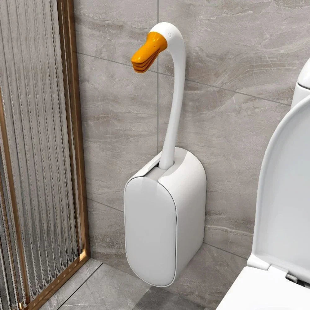 Goose Shape Toilet Brush - Wall-Mounted Corner Cleaner, Refillable Detergent, Funny Silicone TPR Brush, Bathroom Decor Accessory
