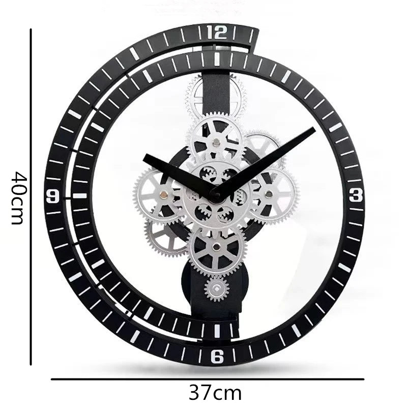 Industrial Gear Rotating Wall Clock, Silent Clock, Modern Design,Home Living Room,European Office Art Wall Decoration Horologe - vue 6 sur 9